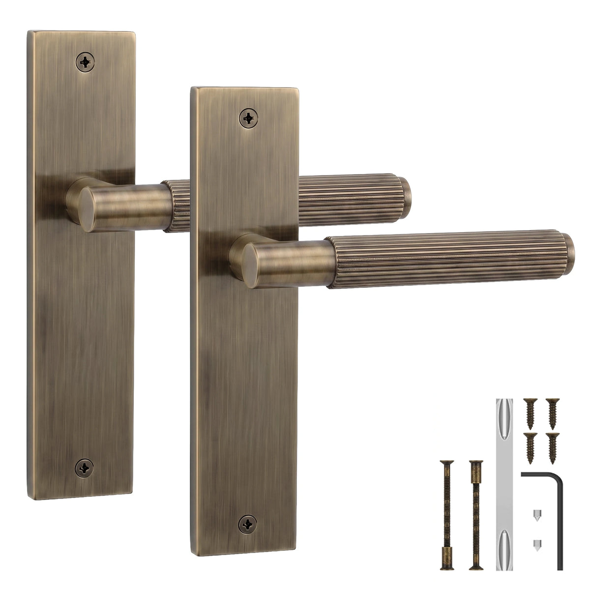 Hera Door Handle on Backplate - Plain - Antique Brass