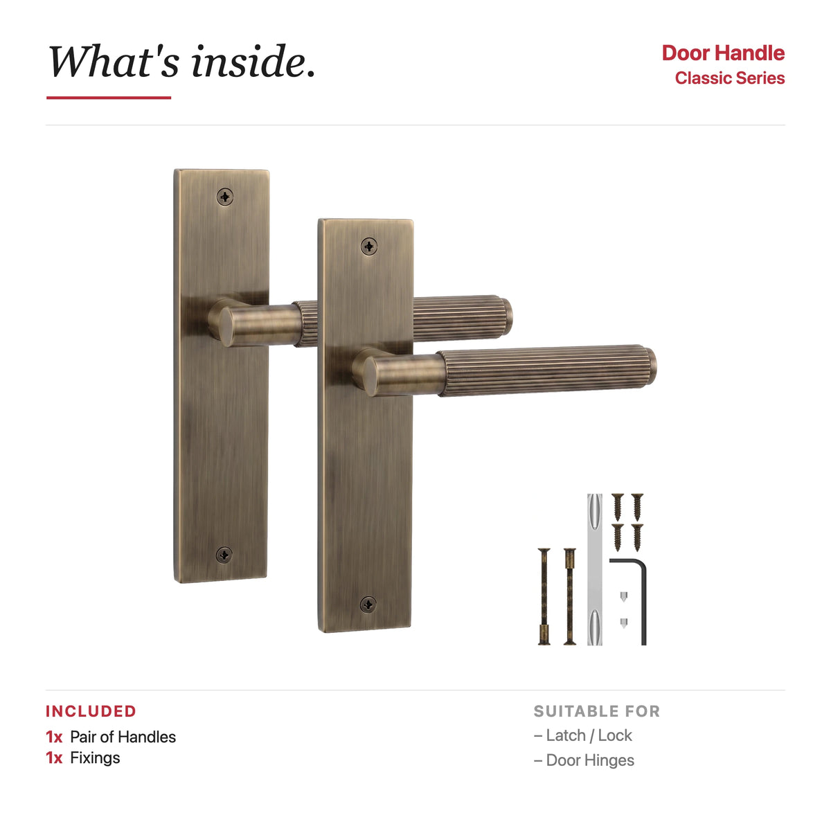 Hera Door Handle on Backplate – showing what's included in the box