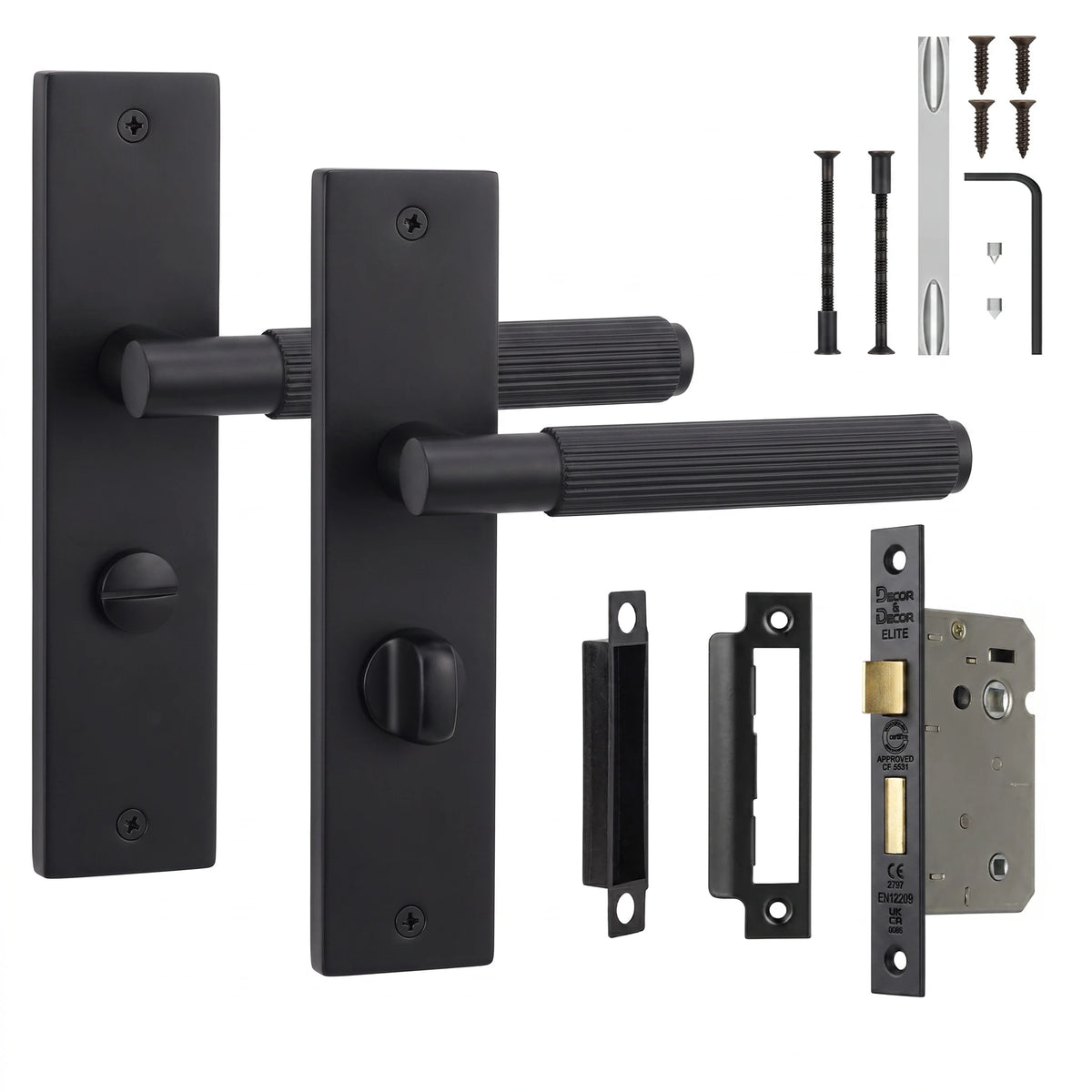 Hera Matt Black Bathroom Door Handles on Backplate - Bathroom Kit