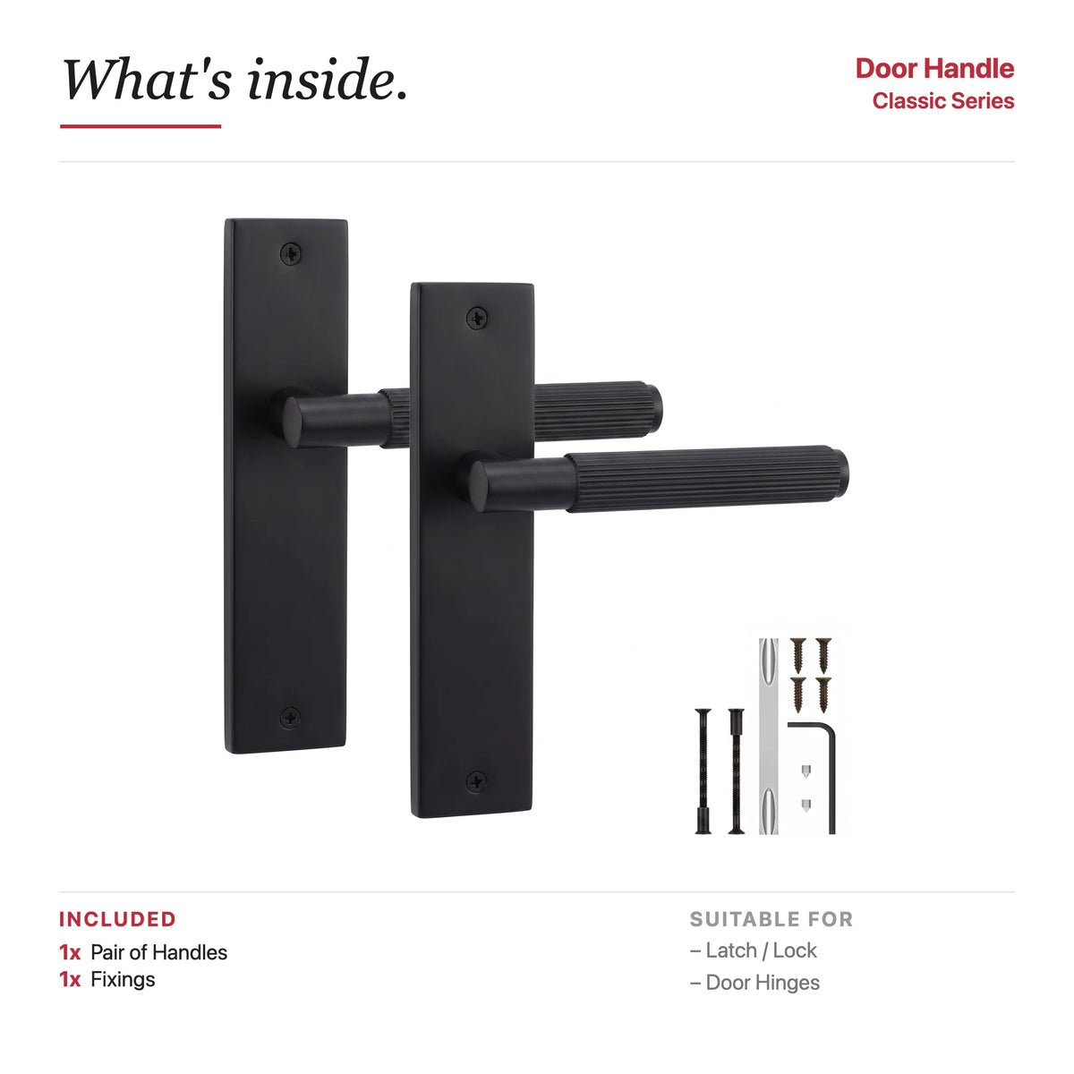 Hera Door Handle on Backplate – showing what's included in the box