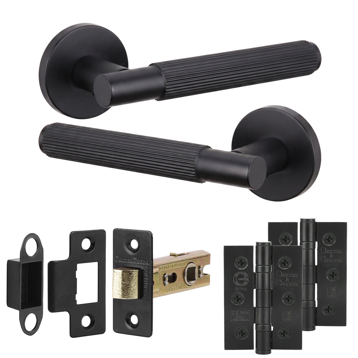 Hera Matt Black Passage Door Handles - Latch and Hinge Set