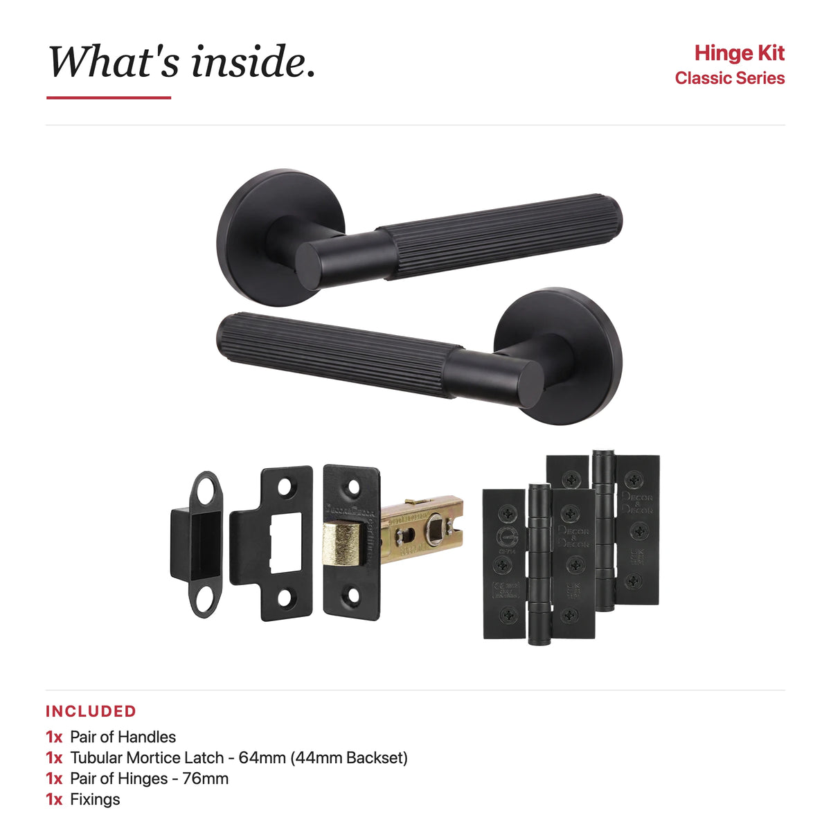 Hera Matt Black Passage Door Handles – showing what's included in the box