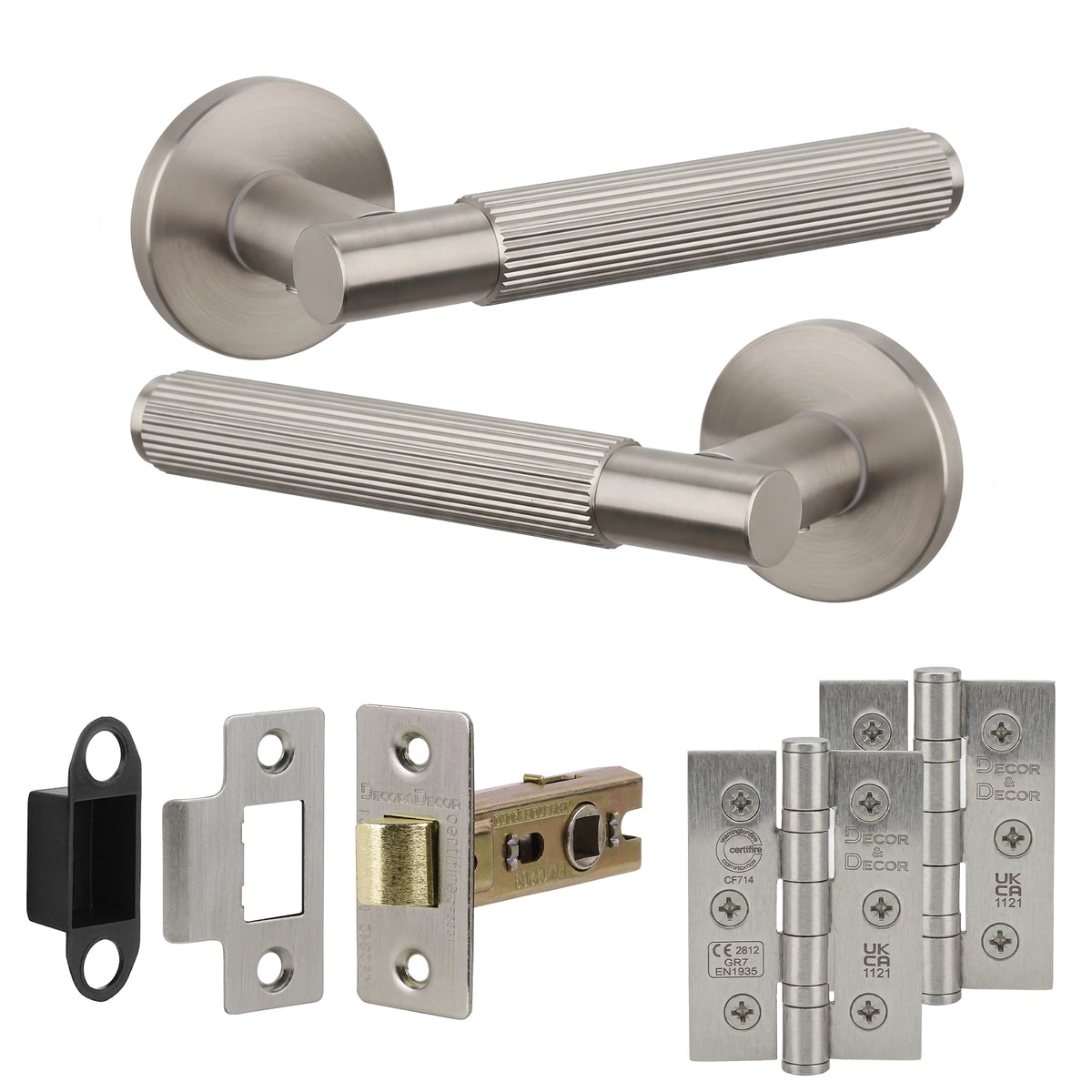 Hera Satin Nickel Passage Door Handles - Latch and Hinge Set