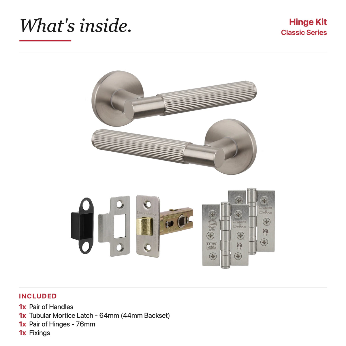 Hera Satin Nickel Passage Door Handles – showing what's included in the box