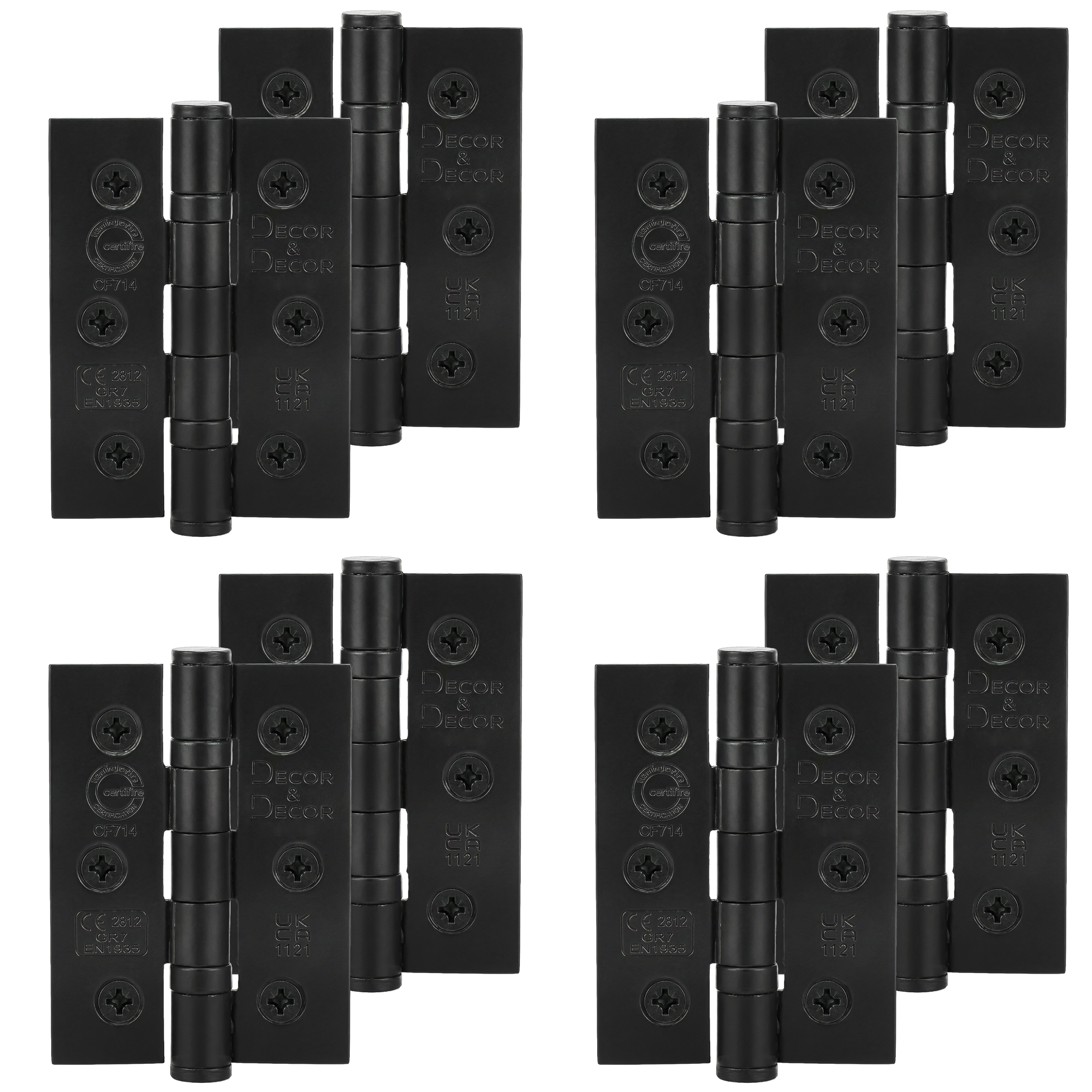 Ball Bearing Fire Rated Door Hinges - 3inc / 76mm - Matt Black - 4 Pairs - Door Hinges | Decoranddecor