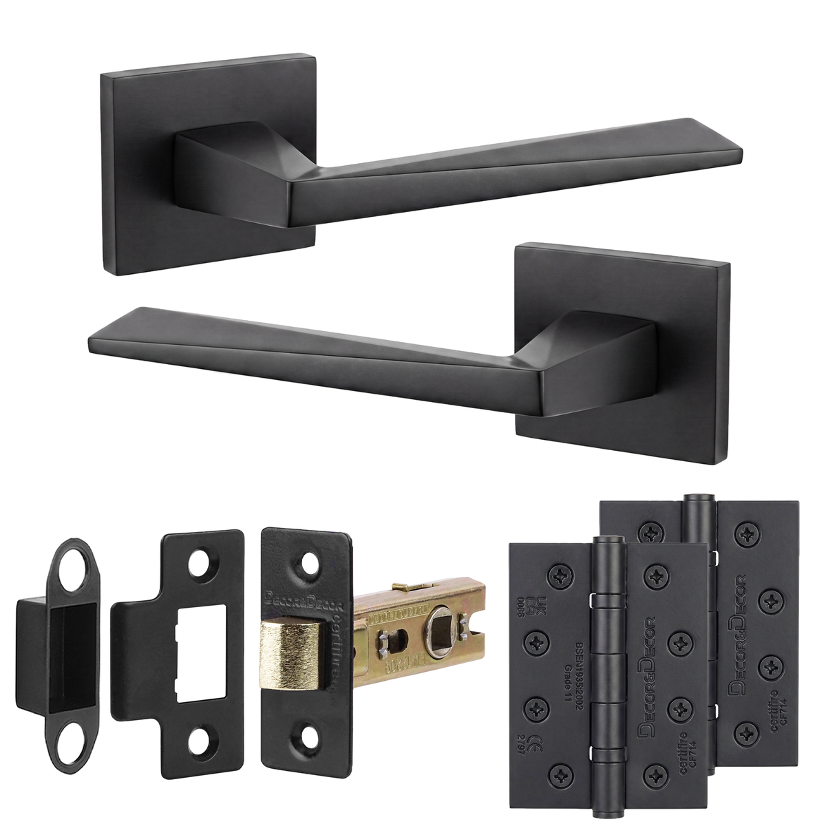 Leda Matt Black Passage Door Lever Handles - Hinge Kit 102mm