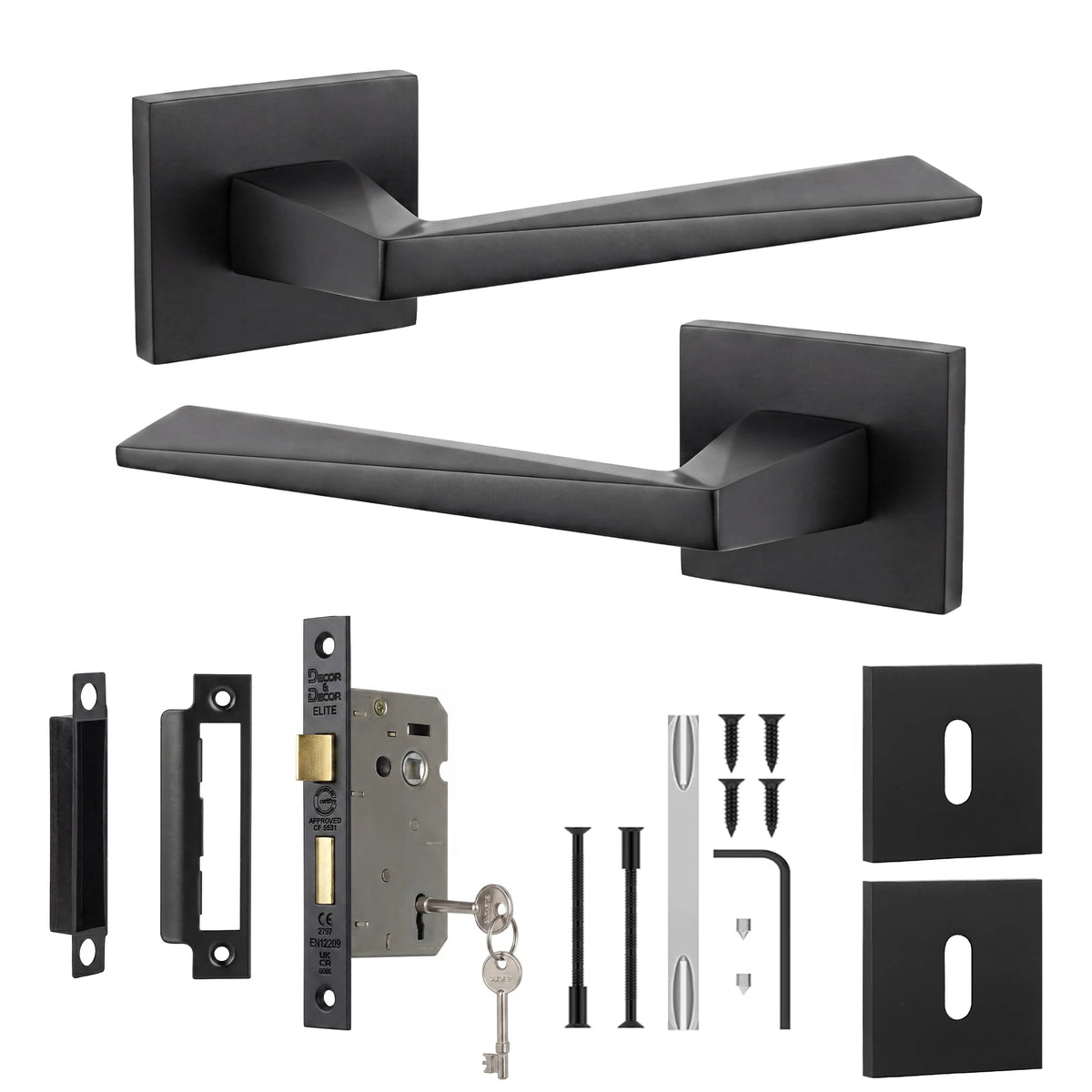 Leda Matt Black Privacy Door Handles - Sash Lock Kit Set