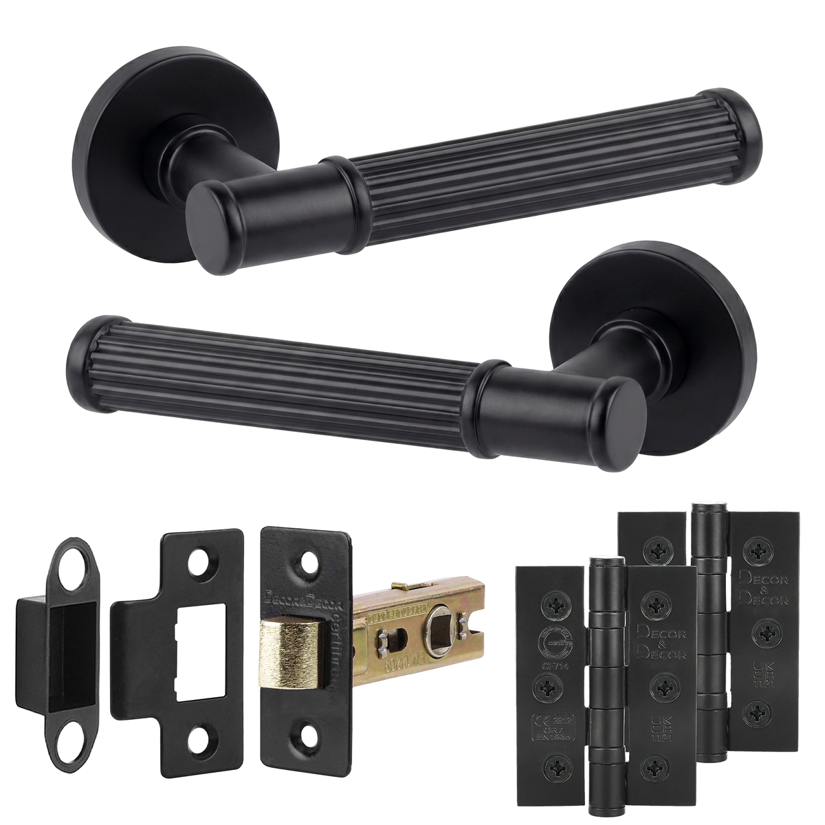 Leto Matt Black Passage Door Lever Handles - Hinge Kit 76mm