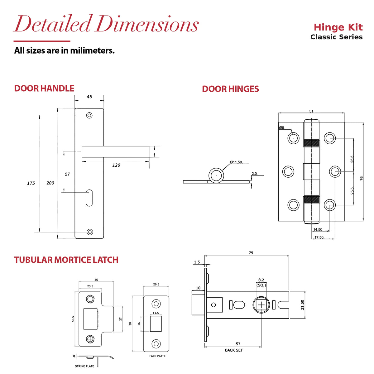 Lumina Antique Brass Passage Door Handles on Backplate – dimensions and measurements diagram