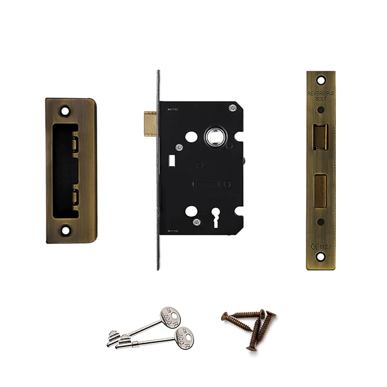 Solace Antique Brass Privacy Door Lever Handles - Sash Lock Kit Set - Decor And Decor