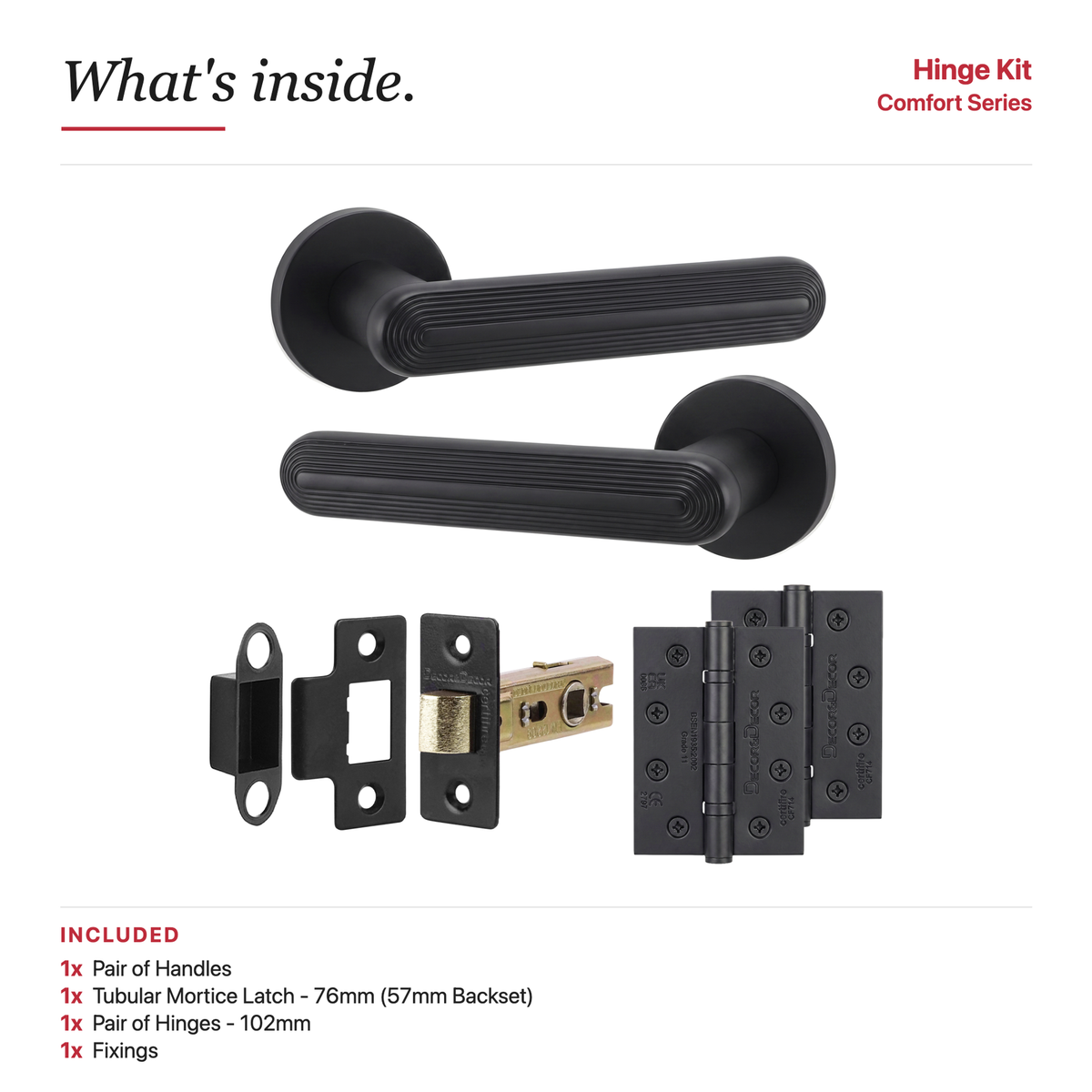 Marin Matt Black Passage Door Lever Handles – showing what's included in the box