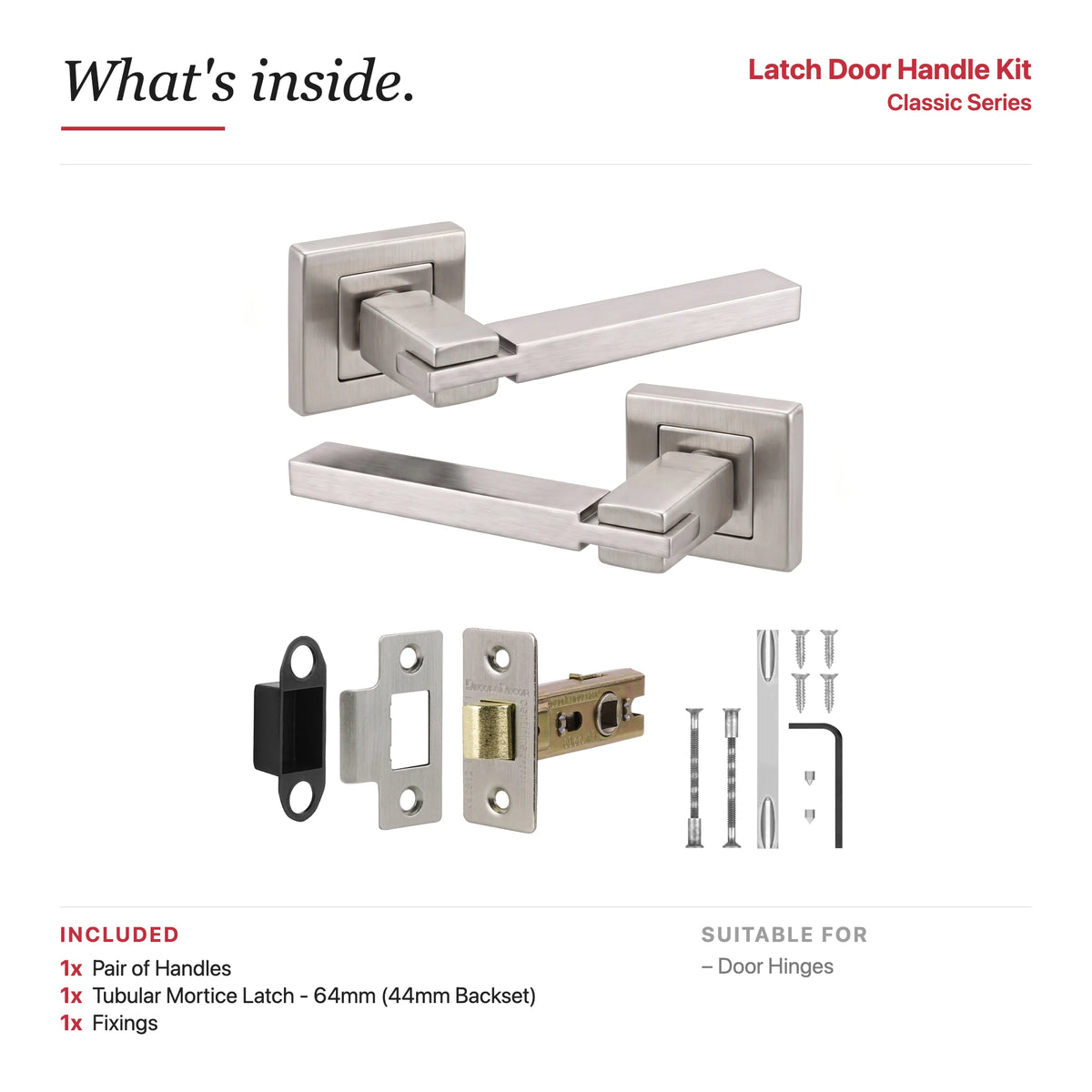 Nexus Satin Nickel Passage Door Lever Handles – showing what's included in the box