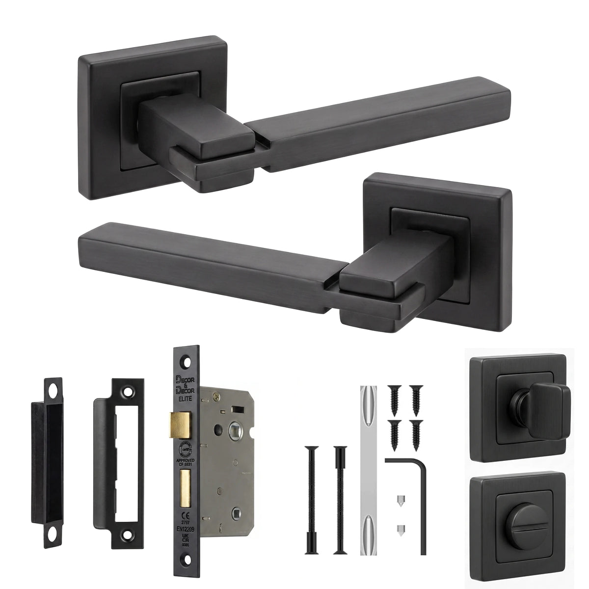 Nexus Matt Black Bathroom Door Lever Handles - Bathroom Kit Set