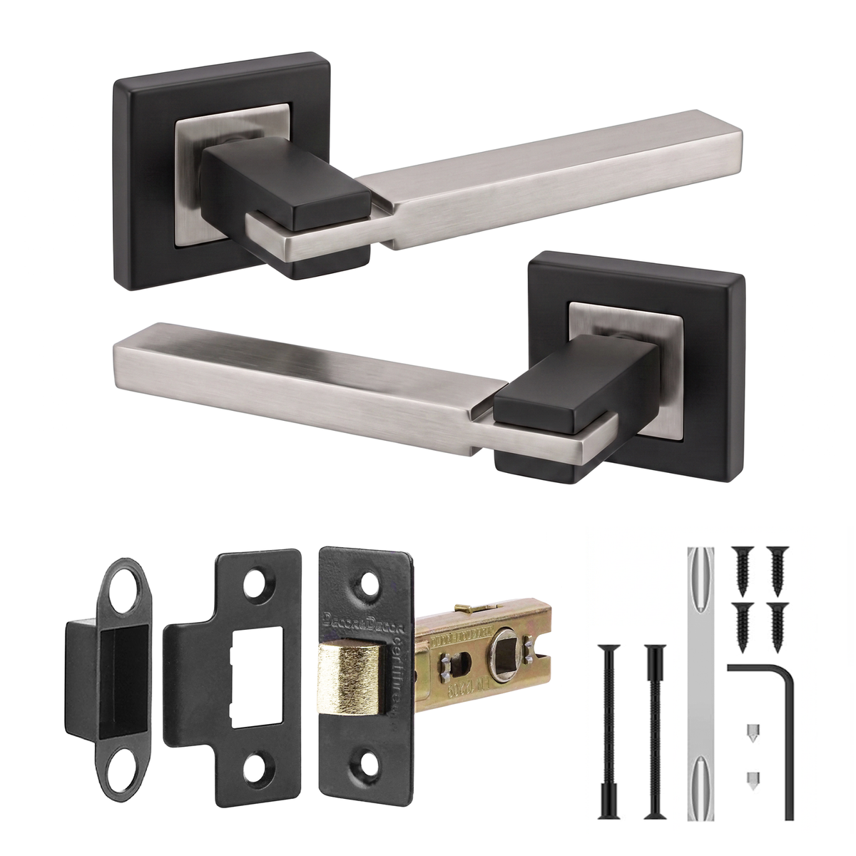 Nexus Duo Finish Passage Door Lever Handles - Latch Kit 76mm