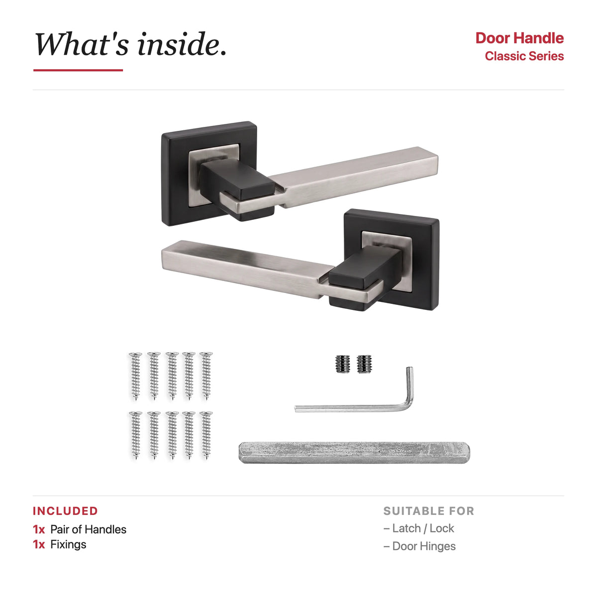 Nexus Duo Finish Door Lever Handles – showing what's included in the box