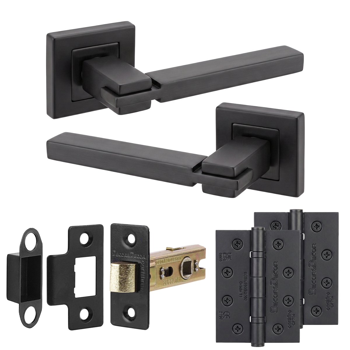 Nexus Matt Black Passage Door Lever Handles - Hinge Kit 102mm