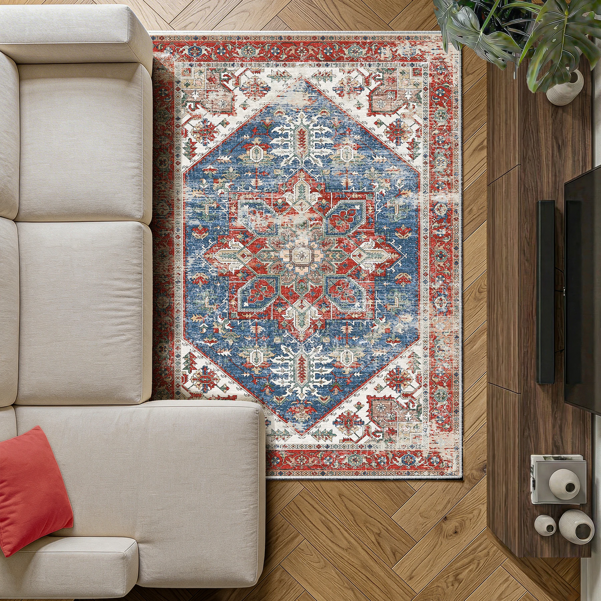 Mirela - Distressed Washable Dining Room Area Rug - 120x170cm