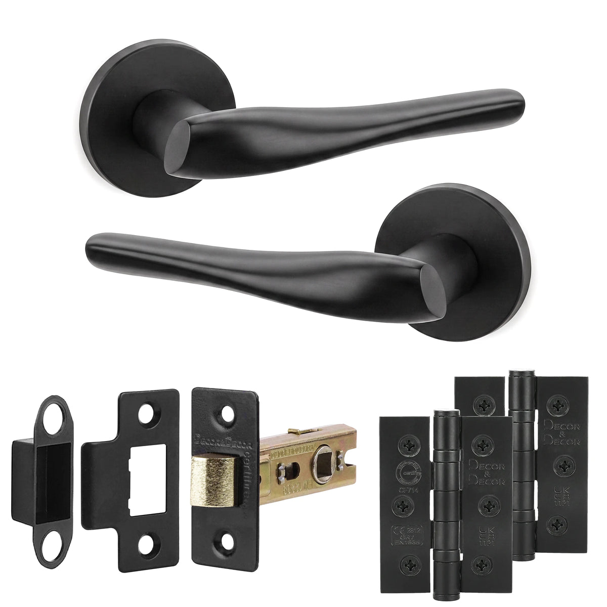 Nanda Matt Black Passage Door Handles - Latch and Hinge Set