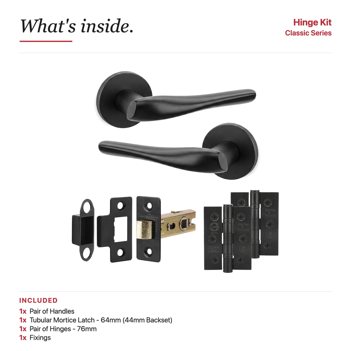 Nanda Matt Black Passage Door Handles – showing what's included in the box