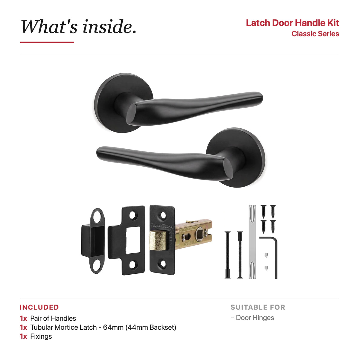 Nanda Matt Black Passage Door Handles – showing what's included in the box