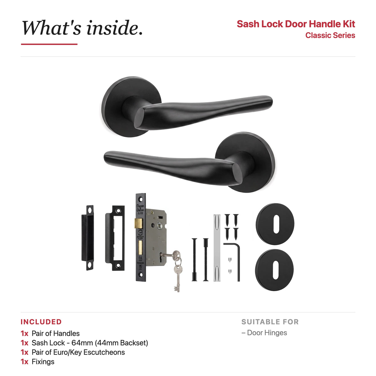 Nanda Matt Black Privacy Door Handles – showing what's included in the box