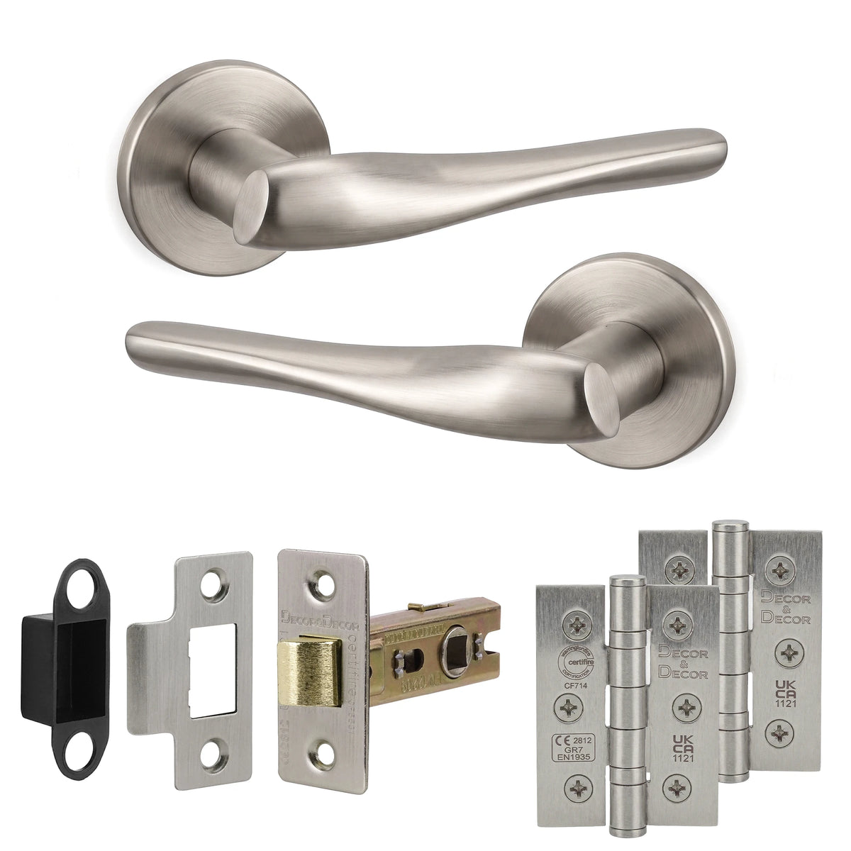 Nanda Satin Nickel Passage Door Handles - Latch and Hinge Set