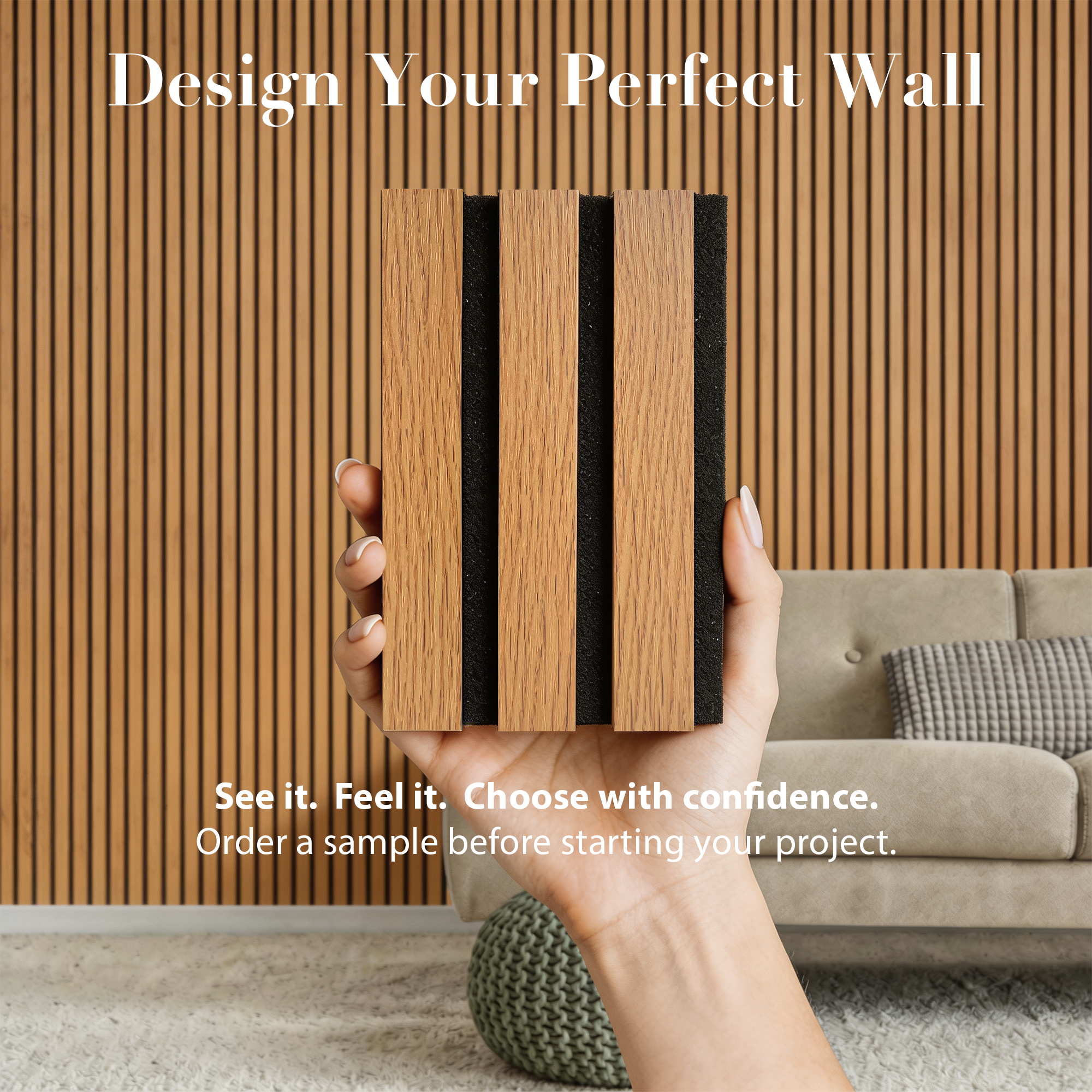 Acoustic Slat Wood Wall Panel - Oak - SAMPLE