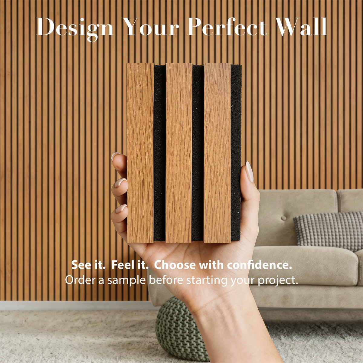 Acoustic Slat Wood Wall Panel - Oak - SAMPLE – view 2