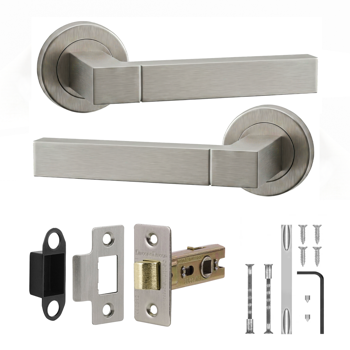 Lumina Satin Nickel Passage Door Lever Handles - Latch Kit 76mm