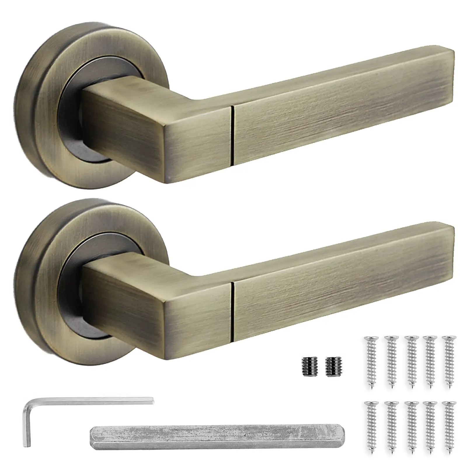 Lumina Antique Brass Privacy Door Lever Handles - Sash Lock Kit Set - Decor And Decor