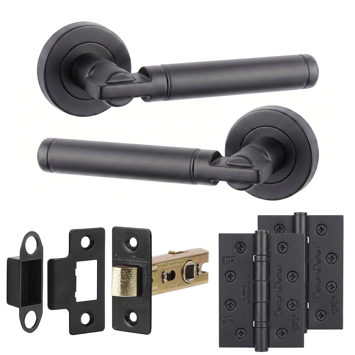 Enigma Matt Black Passage Door Lever Handles - Hinge Kit 102mm