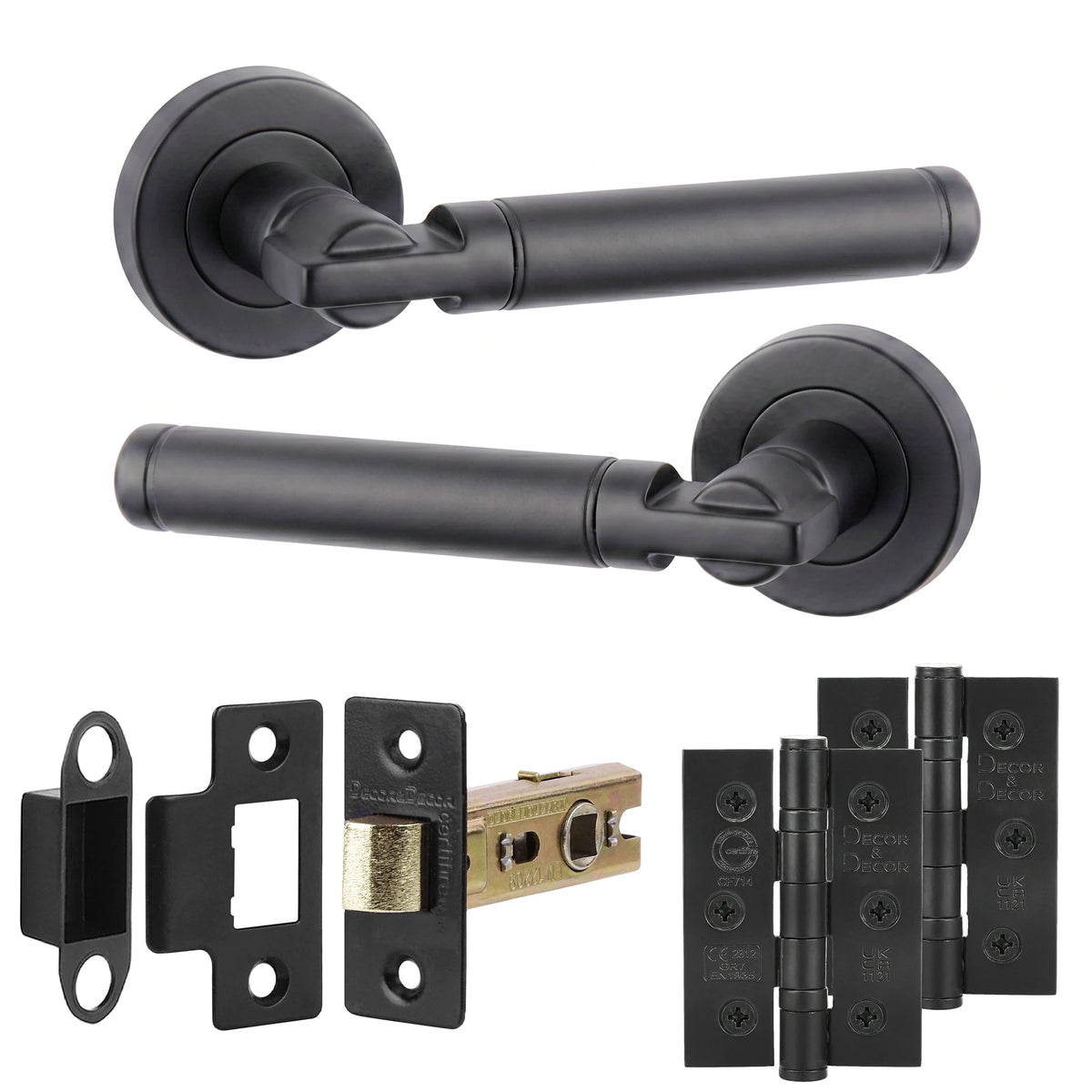 Enigma Matt Black Passage Door Lever Handles - Latch And Hinge Set