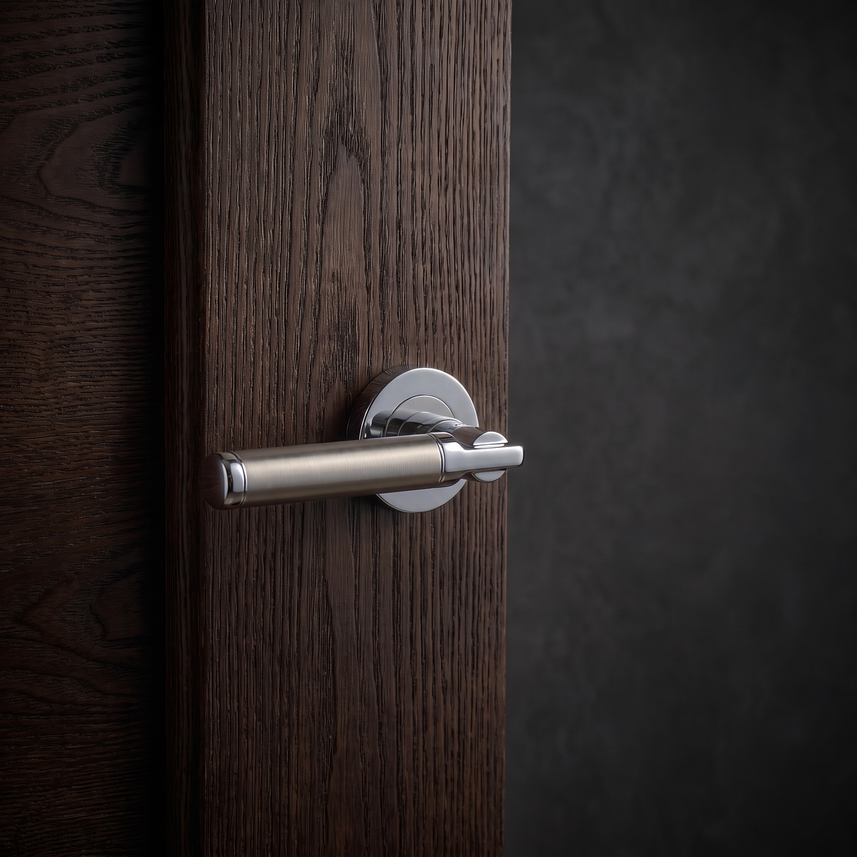 Enigma Duo Finish Passage Door Lever Handles – fitted on an interior door in a styled room setting 3