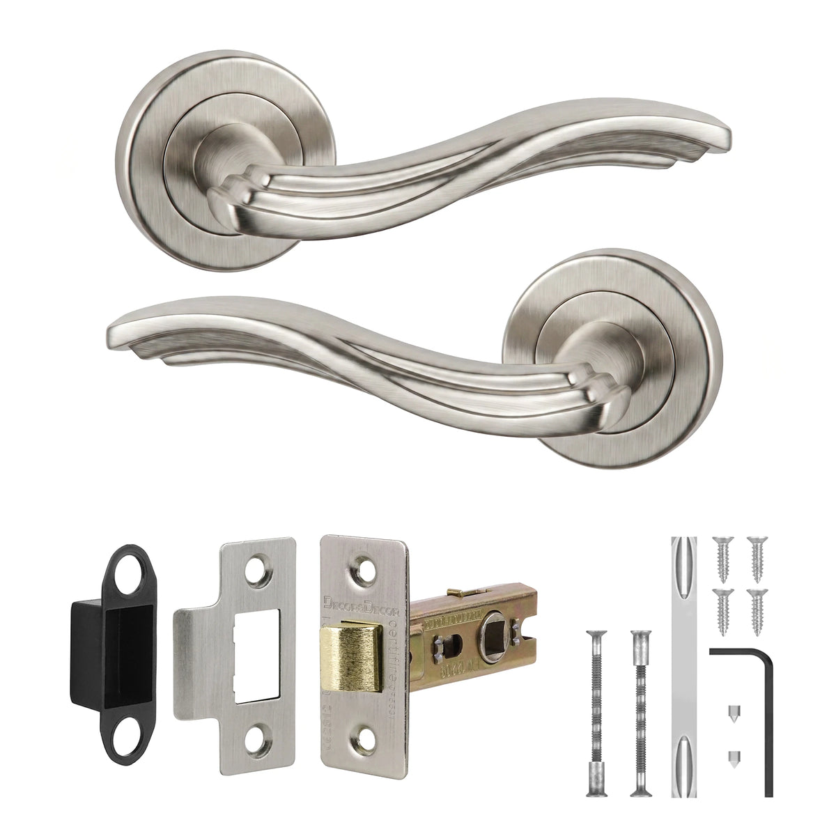 Solace Satin Nickel Passage Door Lever Handles - Latch Kit Set