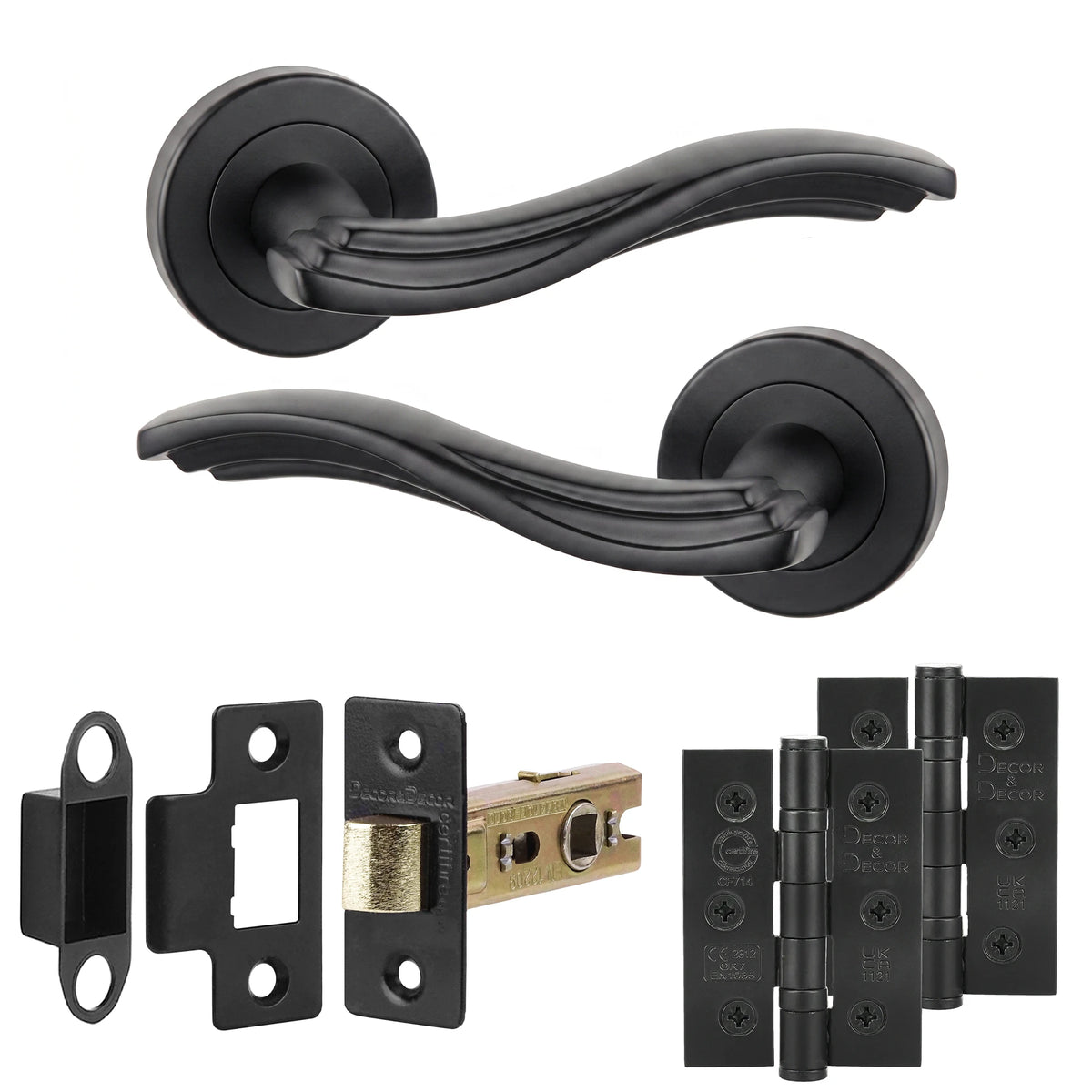 Solace Matt Black Passage Door Lever Handles - Latch And Hinge Set