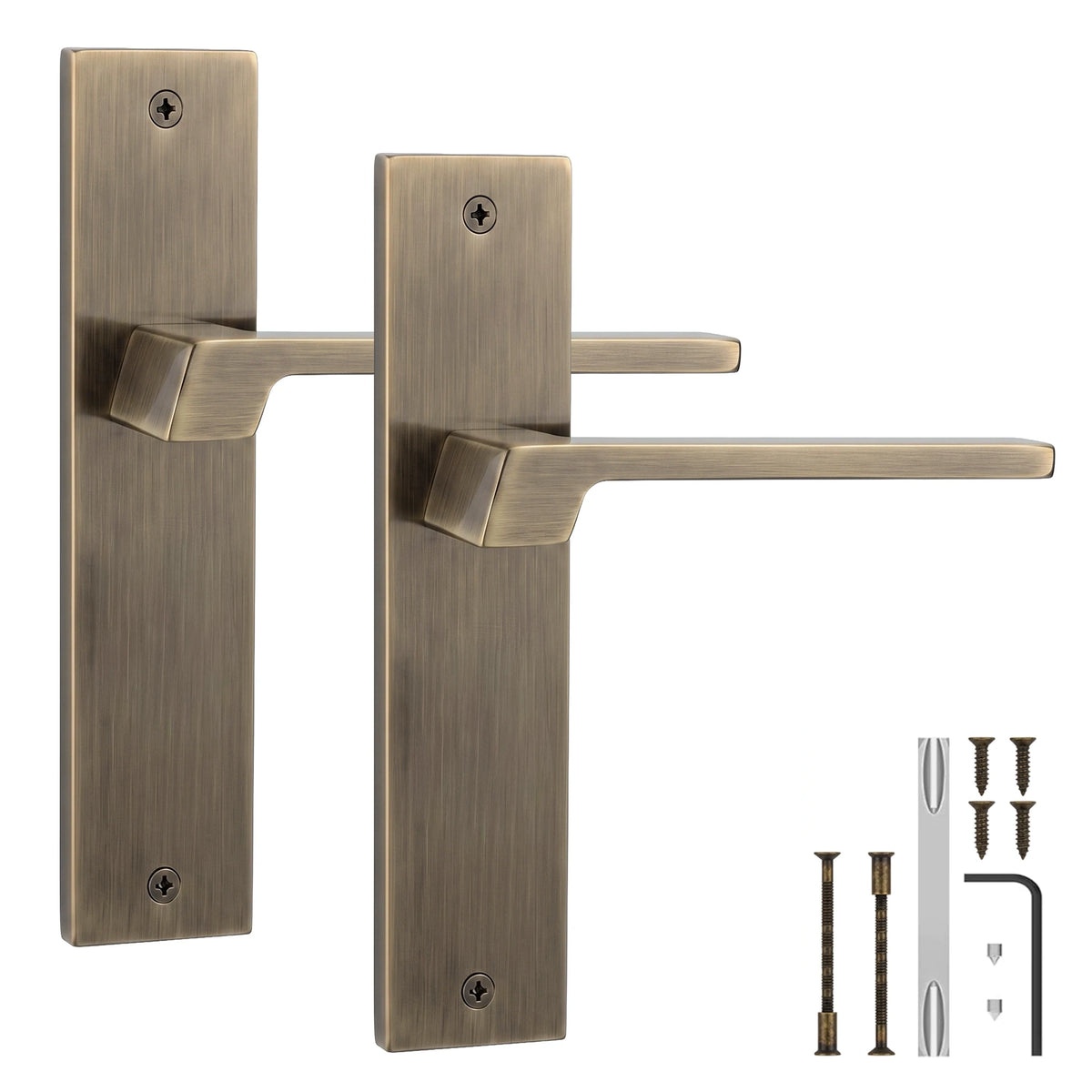 Spectra Door Handle on Backplate - Plain - Antique Brass