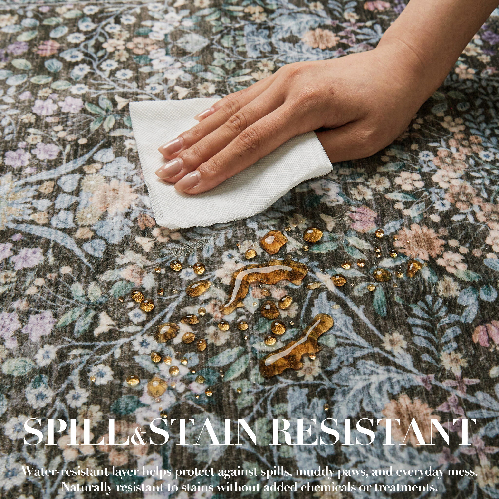 Orlina - Floral Washable Kitchen Rug - 80x150cm