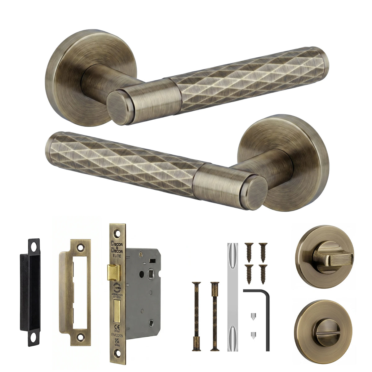 Tore Antique Brass Bathroom Door Handles - Bathroom Kit