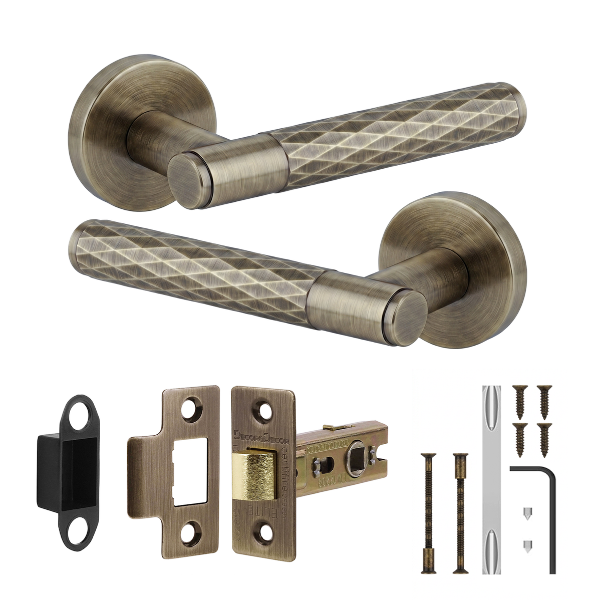 Tore Antique Brass Passage Door Lever Handles - Latch Kit 76mm