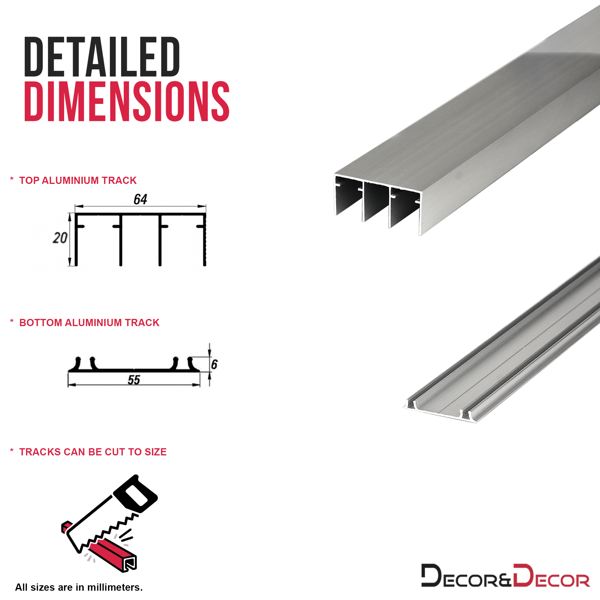 E-Slide Wardrobe Sliding Door Kit - 2 Door - 2400mm Track