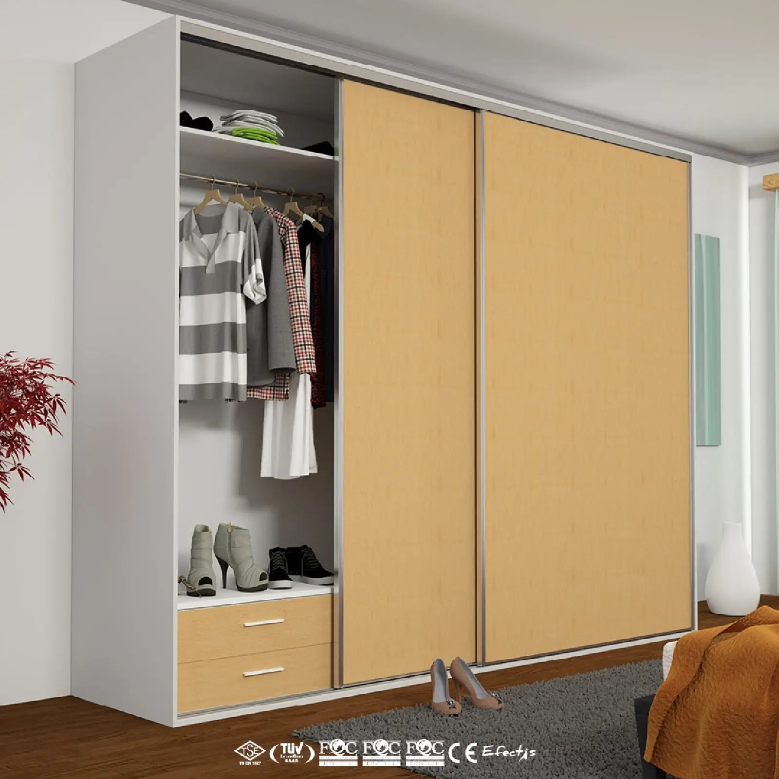 PS-Slide Sliding Door Wardrobe System - 2 Door - 1200mm Track - Both Way Soft Close - Decor And Decor