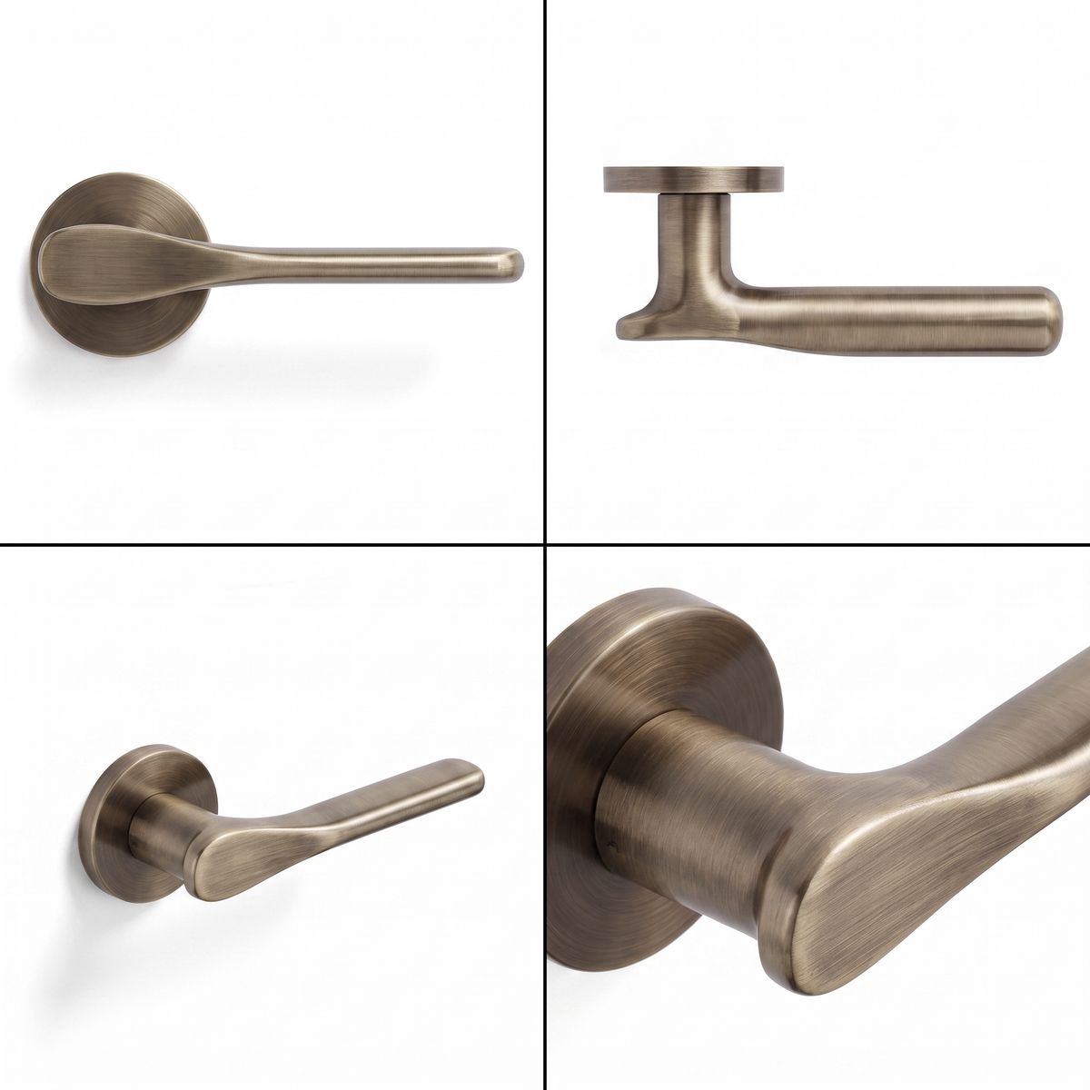 Verita Antique Brass Passage Door Lever Handles – shown from multiple angles