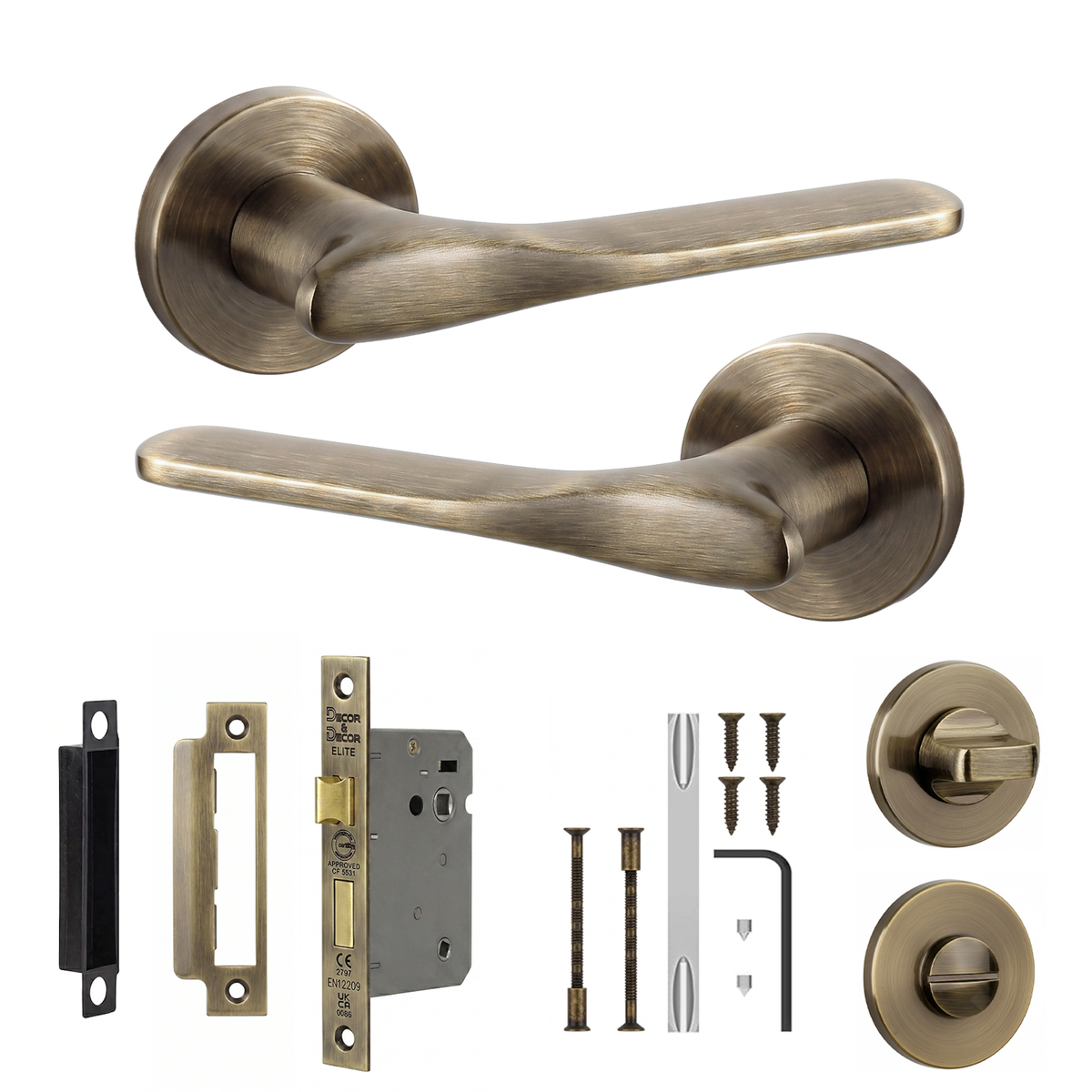 Verita Antique Brass Bathroom Door Lever Handles - Bathroom Kit 76mm