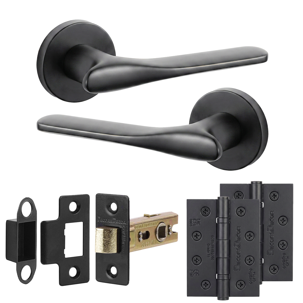 Verita Matt Black Passage Door Lever Handles - Hinge Kit 102mm