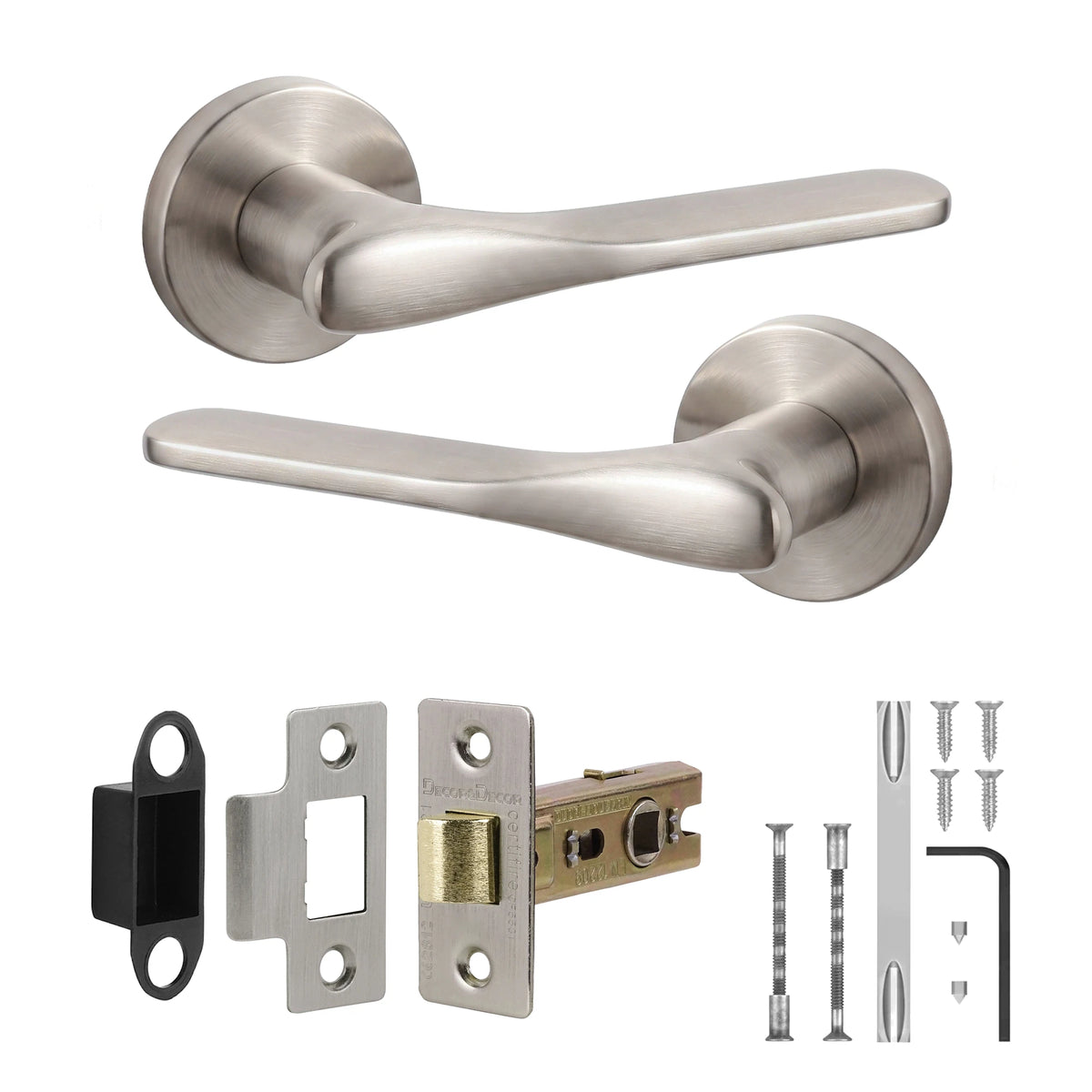 Verita Satin Nickel Passage Door Handles - Latch Kit Set