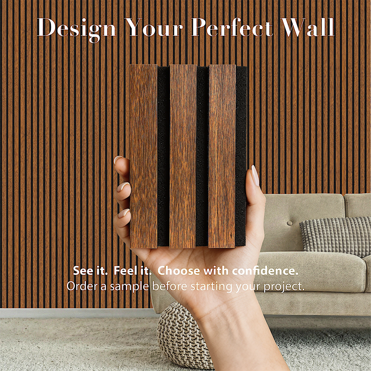 Acoustic Slat Wood Wall Panel - Walnut - SAMPLE – view 2