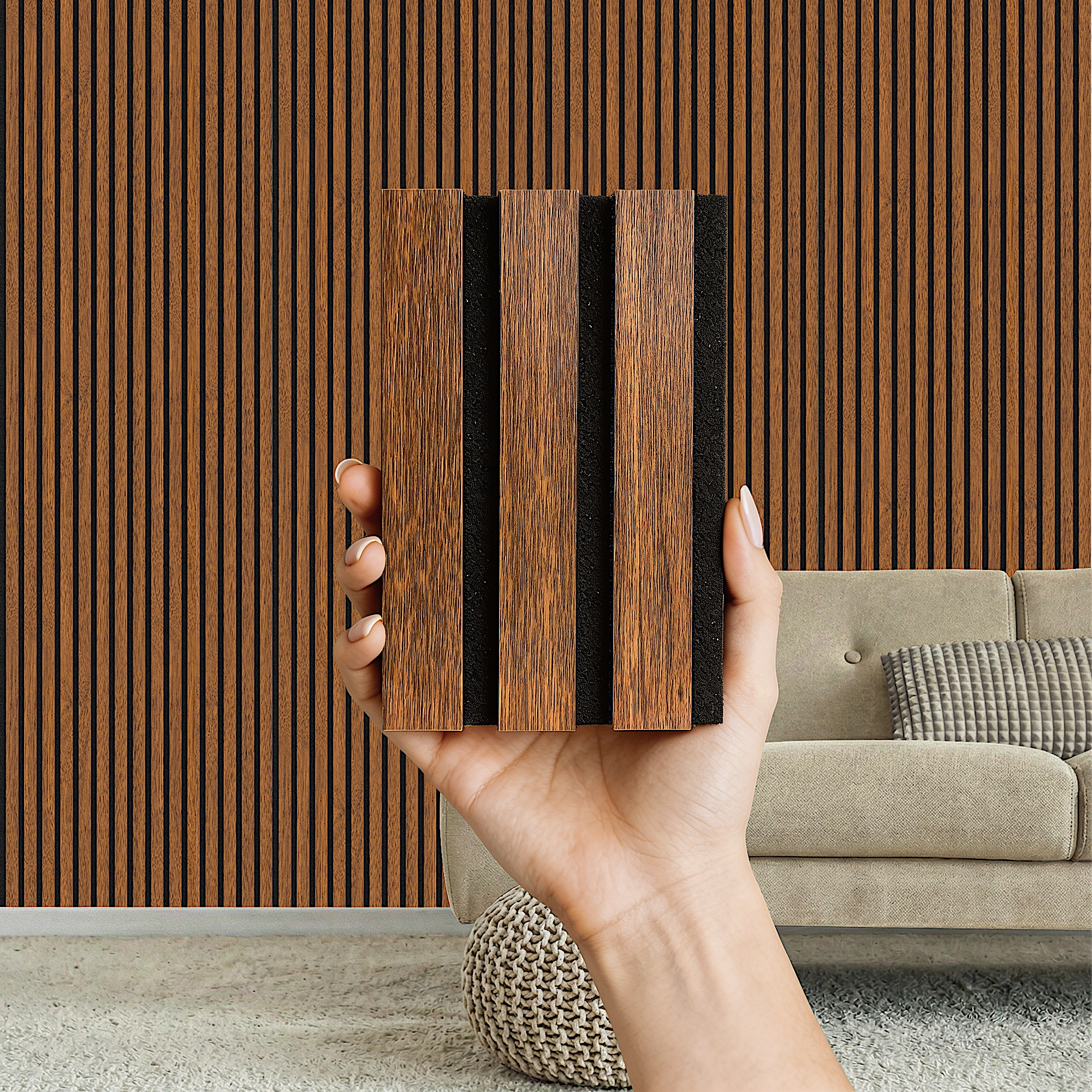 Acoustic Slat Wood Wall Panel - Walnut - 2400 - 2 Pack - Acoustic Panels - Additional View | Decoranddecor
