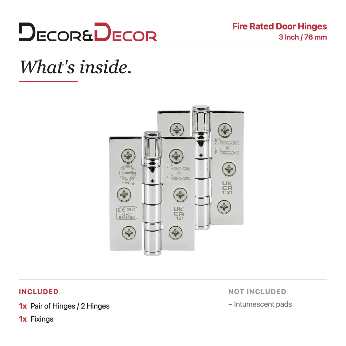 Ball Bearing Fire Rated Door Hinges - 76mm - Pair - Polished Chrome – view 7