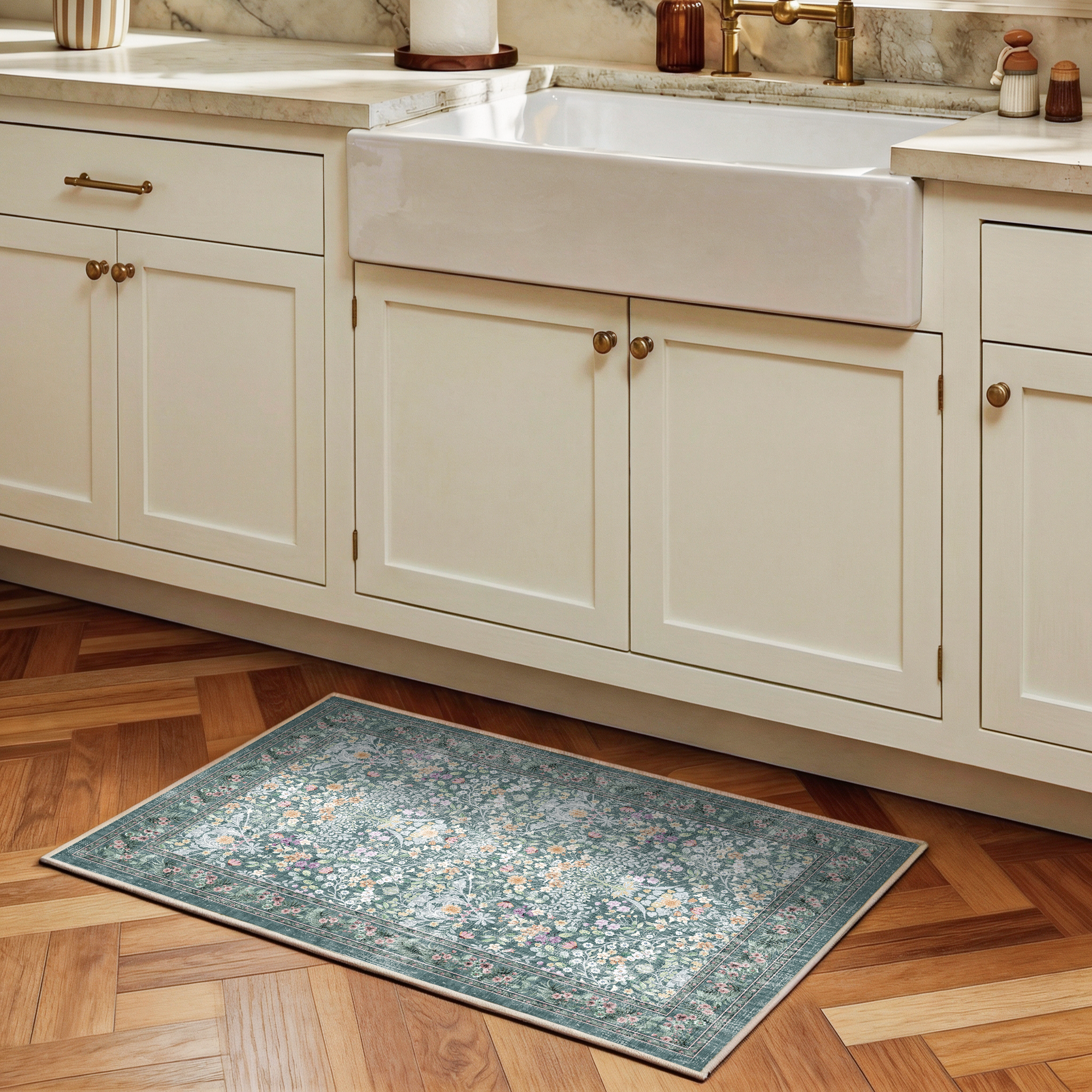 Zafira - Floral Washable Small Rug - 60x90cm
