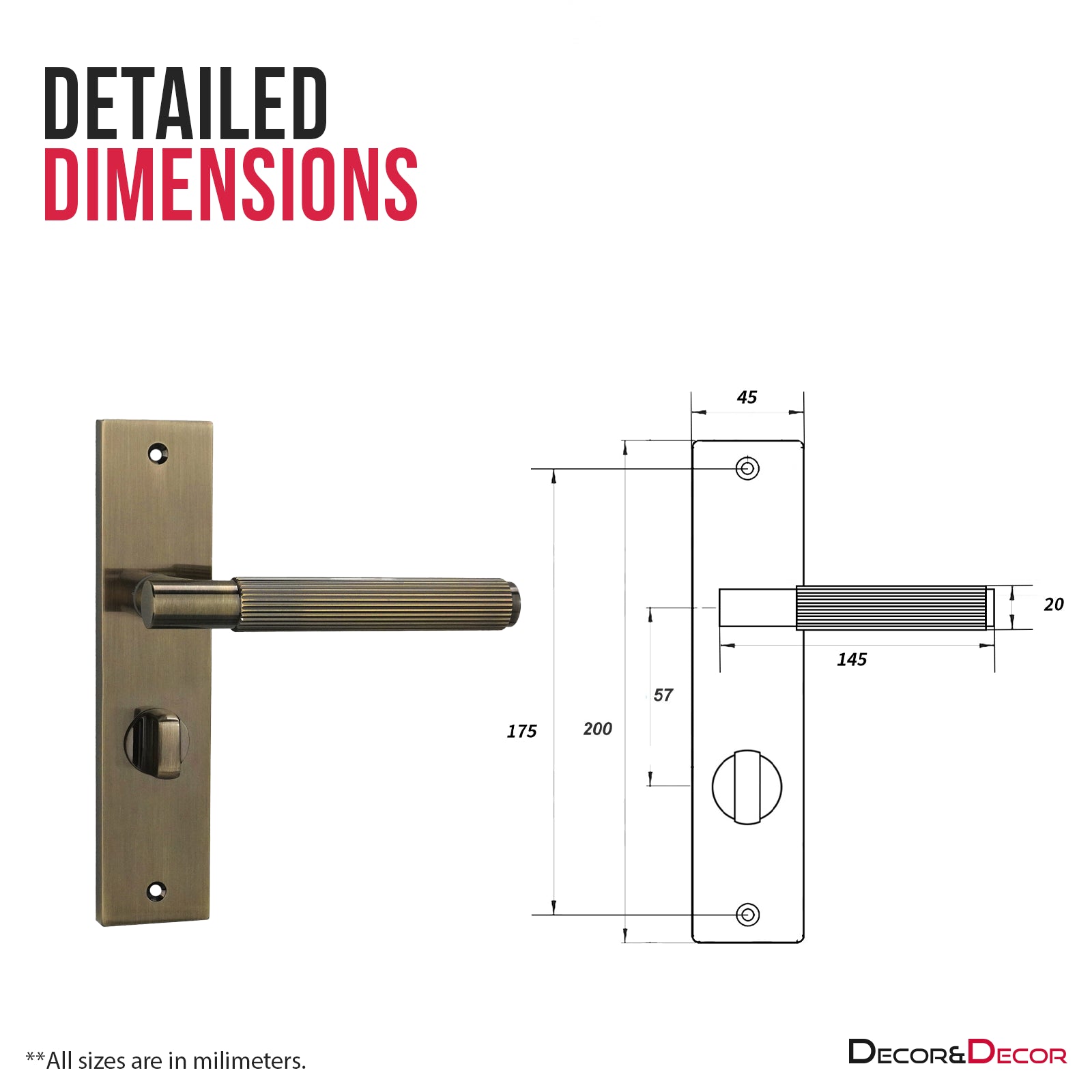 Hera Door Handle on Backplate - WC - Antique Brass